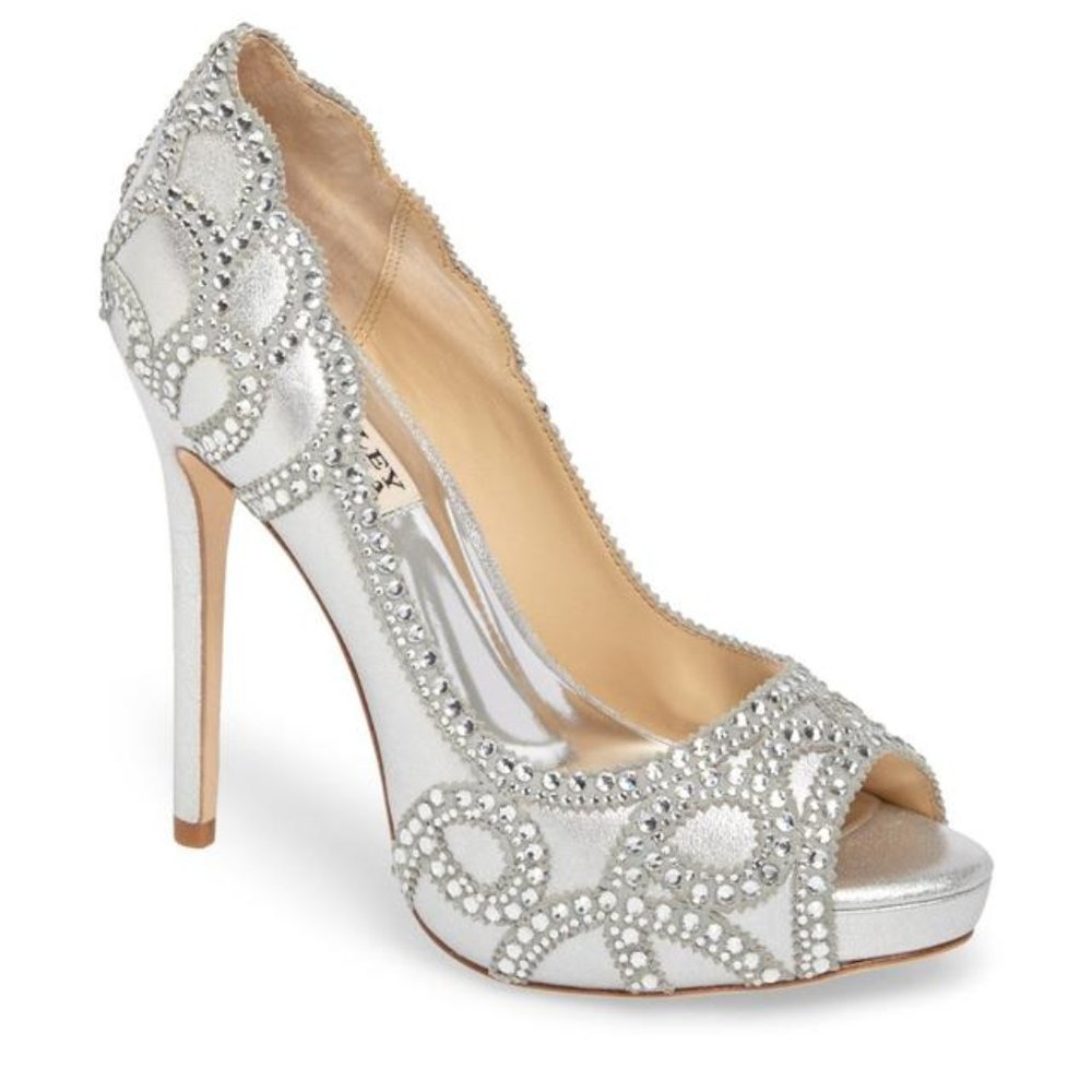 Badgley Mischka Karma Ii Embellished Shimmer-suede Pump Platforms - Picture 5 of 13